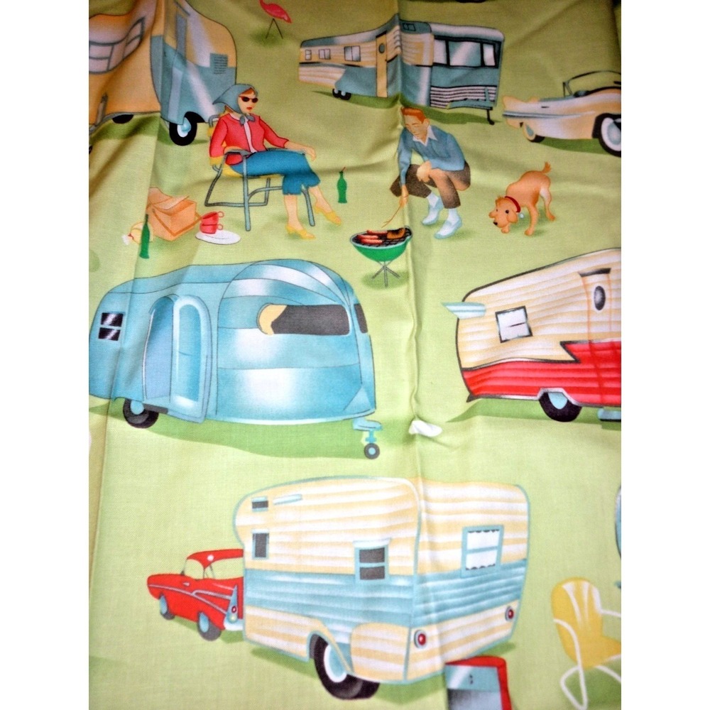 Michael Miller‎ Trailer Travel Retro 1950s Camping Cotton Fabric CX3978 Sage